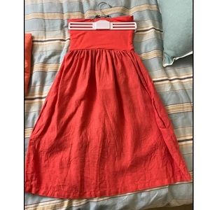 Strapless tube top linen dress with pockets